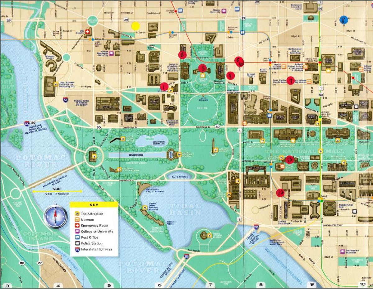מפה של מונומנטים וושינגטון dc