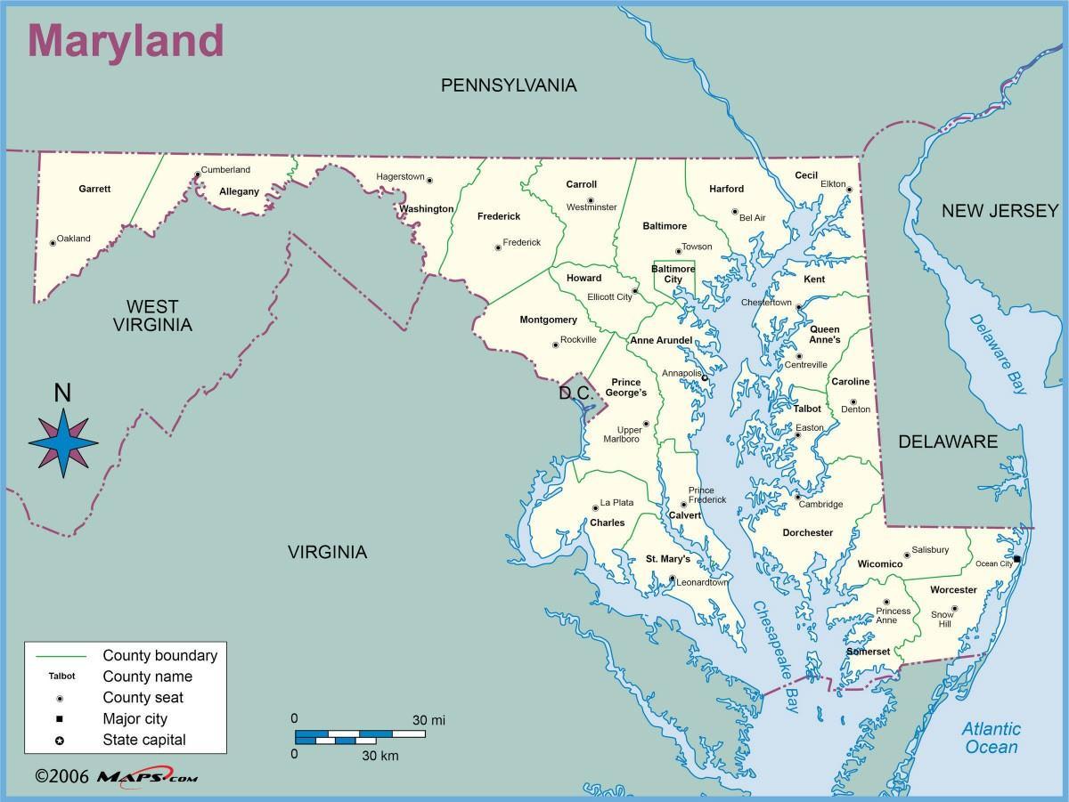 מפה של מרילנד, וושינגטון dc