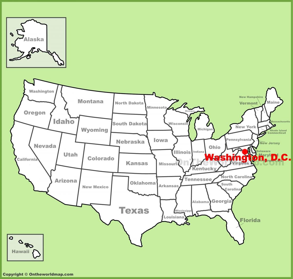 וושינגטון הבירה על המפה של אמריקה