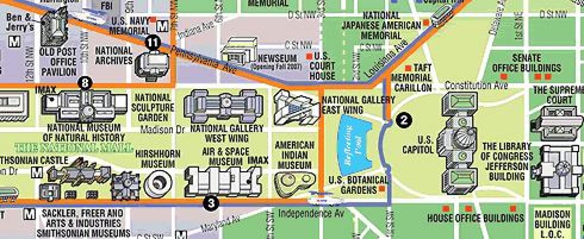 מפה של וושינגטון dc מוזיאונים ומונומנטים