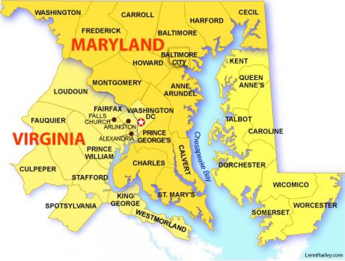 מפה של וושינגטון, מרילנד ווירג ' יניה